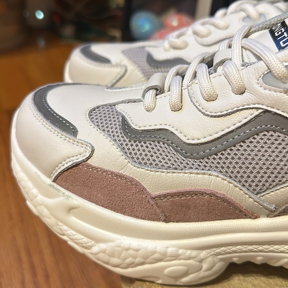 NEW Women’s Chunky Platform White Lace Up Running Shoes Sneakers - Picture 5 of 9